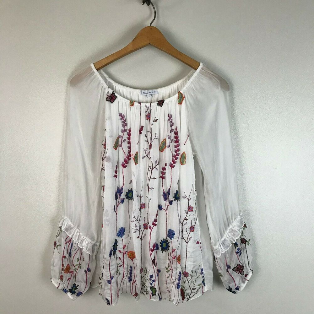 Tempo Paris White Floral Embroidered Top
